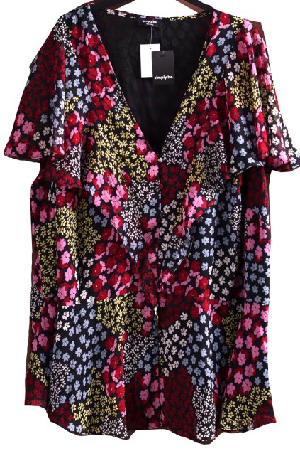 Dámská černá halenka s barevnými květy / SIMPLY BE/ XXXL (58/60) / UK 32 / ANGLIE