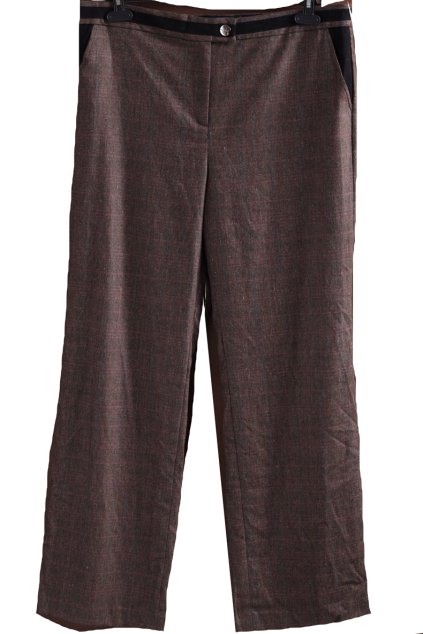 Dámské hnědé kárované  kalhoty s vlnou / PERUNA / XXL (46) / UK 18 / ANGLIE