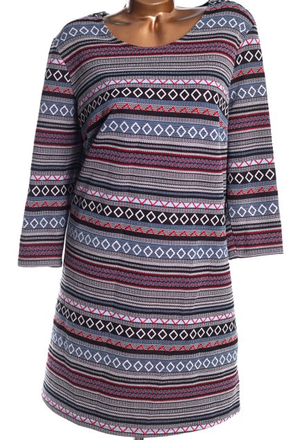 Dámské černo-bílo-modro-červené vzorované podzimní šaty/ TU /  XXXL (48/50) / UK 20 / ANGLIE