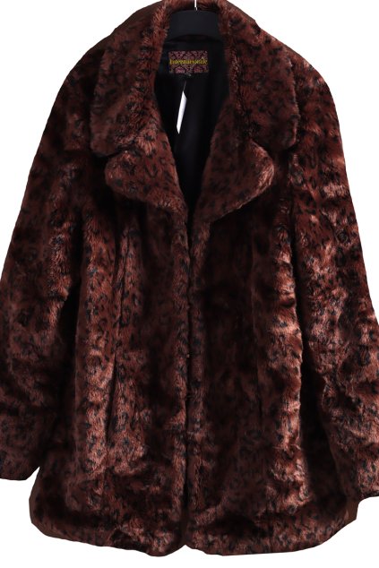 Dámská hnědo-černá kožíškový kabát s leopardím vzorem / INTERNACIONALE / XXXXL (46/48) / UK 18/ ANGLIE