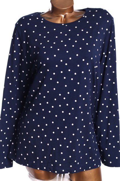 Dámské modré triko s puntíky a dlouhým rukávem / TU / XXXL (52)/ UK 24/ ANGLIE
