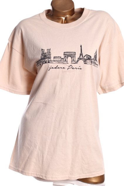 Dámské béžové triko s francouzským vzorem / BOOHOO / XXL (46) / UK 18 / ANGLIE