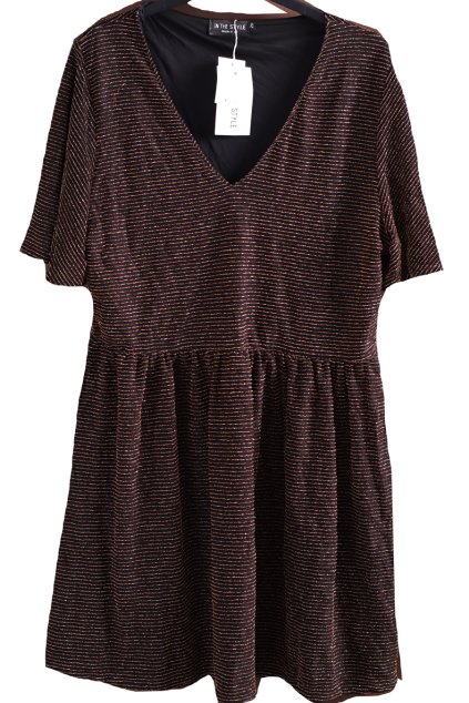 Dámské černé šaty  měděnými třpytivými pruhy  / IN TH STYLE / XXL (48) / UK 20 / ANGLIE