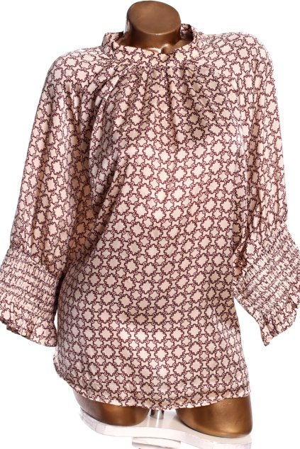 Dámská saténová béžová halenka s hnědými vzory / XXXL (50) / UK 22 / ANGLIE