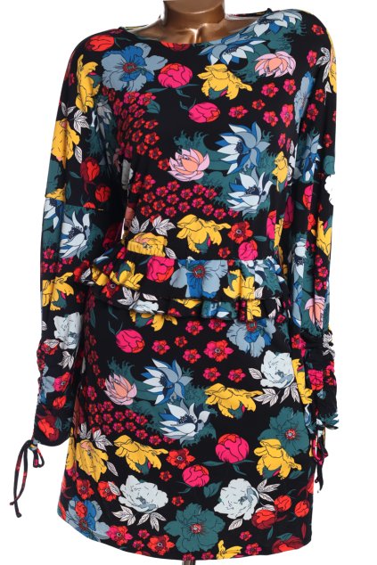 Dámské černé šaty s barevnými květy / BY VERY / XXL (46) / UK 18 / / ANGLIE