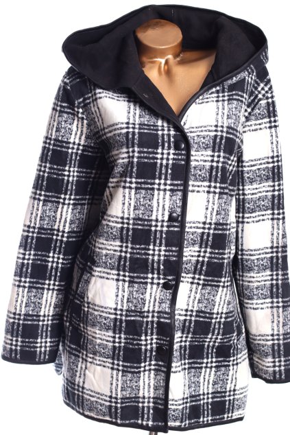 Dámský černo-bílý zimní košilový kabát / EIVISSA /  XXL (50) / UK 22 / / ANGLIE