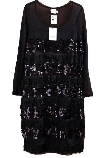 Dámské černé šaty s třášněmi a flitry / JUNAROSE  / XXXL (46/48) / UK 18/20/ ANGLIE