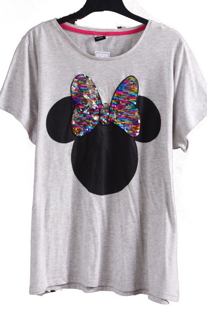 Dámské šedé triko s Minnie a flitry  / GEORGE / XXXL (52) / UK 24 / ANGLIE