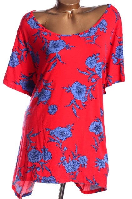 Dámská červená halenka s modrými květy  / BONMARCHÉ / XXXXL (54) / UK 26 / ANGLIE