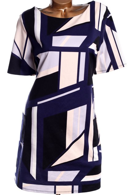 Dámské modro-bílo-béžovo-černé vzorované  šaty / WALLIS / (44)/ UK 16/ ANGLIE