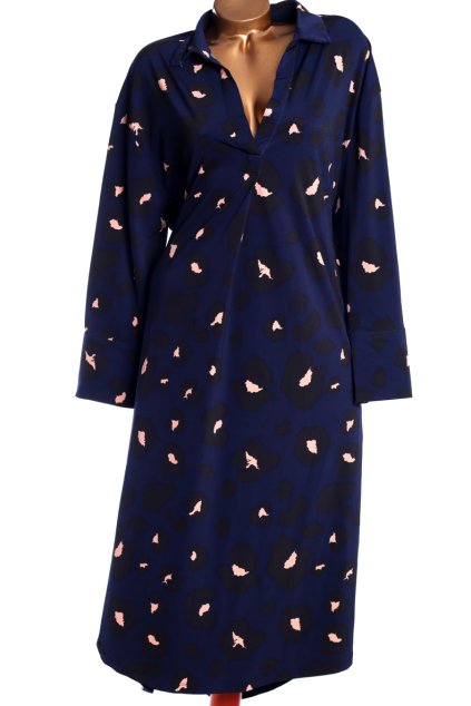 Dámské zimní modré šaty s černo-růžovým leopardím vzorem / NEXT /  XXXL (50/52) / UK 22 / ANGLIE