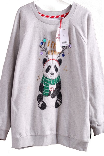 Dámská šedá mikina s vánočním vzorem a pandou  / NEXT / XXXL (48/50) / UK 20/22 /  ANGLIE