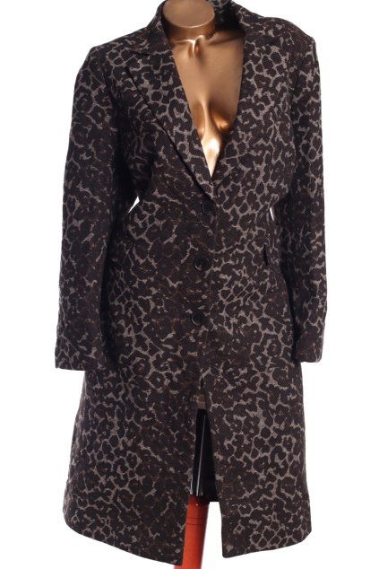 Dámský hnědý kabát s žirafím vzorem  / M&S / XXXL (46/48) / UK 18 / ANGLIE