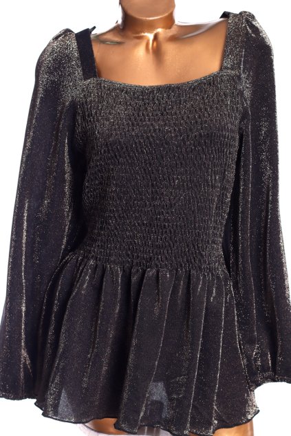 Dámská černá třpytivá halenka s žabkováním  / TU  /  XXXXL (52) / UK 24 / ANGLIE