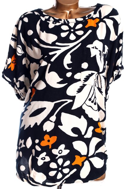 Dámská černá halenka s bílo-oranžovými květy / NEXT  / XXXL (48/50) / UK 20 /  ANGLIE
