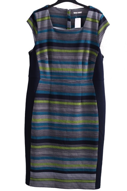 Dámské tmavě modré-bílo-zelené zimní pruhované šaty / TU / XXXL (50) / UK 22 / ANGLIE