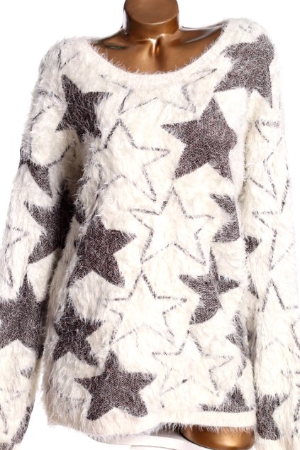 Dámský bílý svetřík  s třpytivými hvězdami / PAPAYA /  XXL (46) / UK 18 / ANGLIE