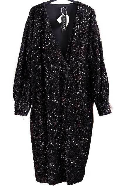 Dámské zavinovací černé flitrované šaty  / Boohoo / XXXXL (52) / UK 24 / ANGLIE