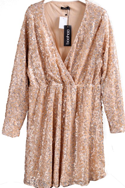 Dámské béžové šaty se stříbrno-béžovými flitry / BooHoo / XXXL (46/48) / UK 18 / ANGLIE