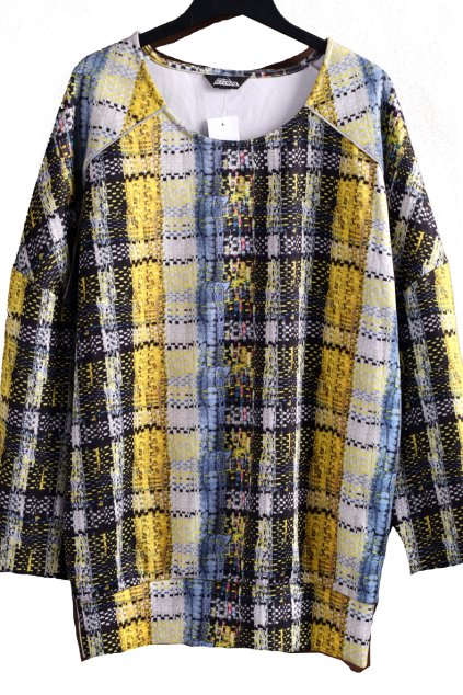 Dámská bílo-žluto-modro-černá vzorovaná halenka / PROJECT RUNWAY/ XXXL (50) / UK 22 / ANGLIE