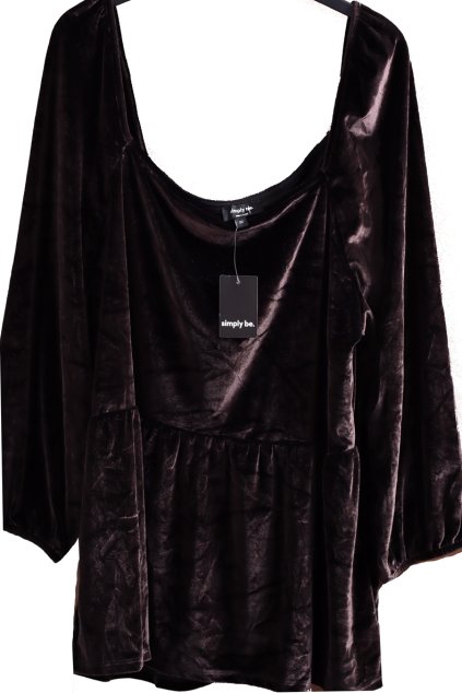 Dámská černo/hnědá sametová  halenka  / SIMPLY BE / XXXXL (50/52) / UK 22  / ANGLIE