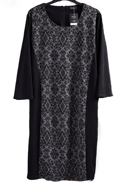 Dámské podzimní černo-šedé šaty se vzory květů /TIGI / XXXL (50/52) / UK 22/24 / ANGLIE
