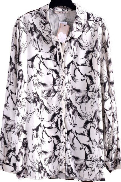 Dámská bílá košile s černými koníky / TU / XXXL (48/50) UK 22 / ANGLIE