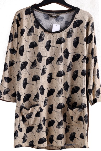 Dámská hnědá podzimní halenka s černými listy / ORIGINALS / XXL (46) / UK 18 / ANGLIE