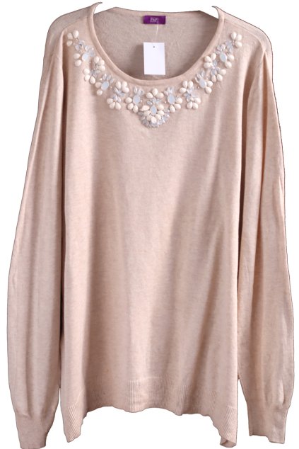 Dámský béžový svetřík s kamínky  / F & F /  XXXL (52) / UK 24/ ANGLIE