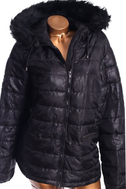 Dámská černá bunda s kapucou s kožíškem / F&F/  XXXL (50) / UK 22 / ANGLIE