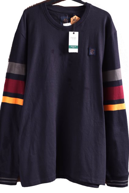 Dámská modrá mikina s šedo-vínovo-oranžovými pruhy na rukávech / NEXT / XXXL (50/52) / UK 22/24 / ANGLIE