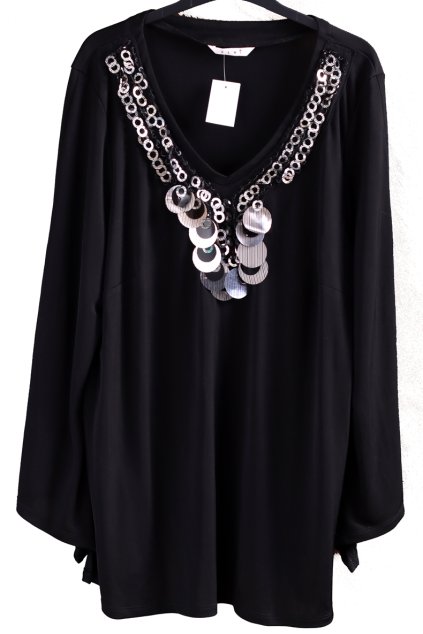 Dámská černá halenka s flitry / ELVI / XXXXL (52) / UK 24 / ANGLIE