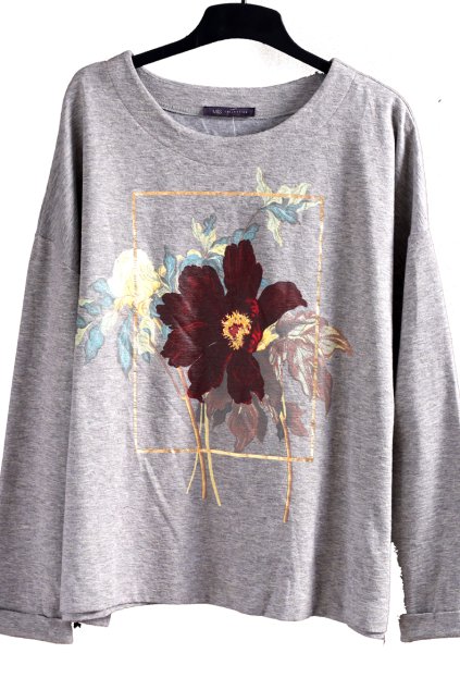 Dámská šedá mikinka s květy / Marks & Spencer / XXL (46/48++) / UK 18/20+ /ANGLIE