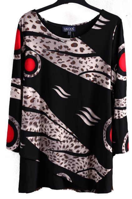 Dámská černo-červená vzorovaná halenka  s leopardím vzorem/ Saloos / XXL (46/48) / UK 18 / ANGLIE