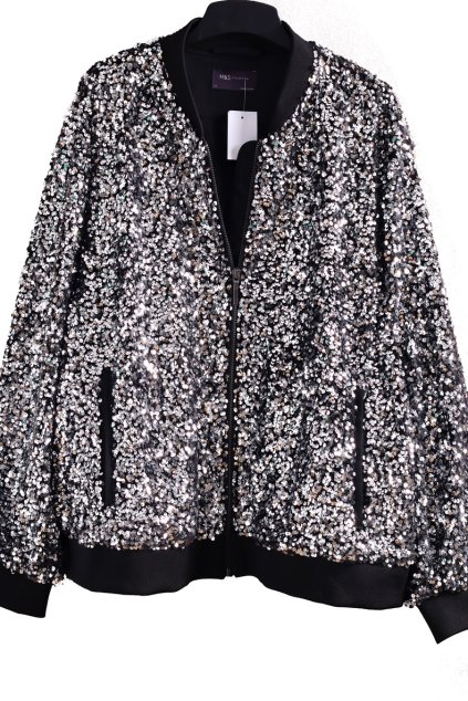 Dámský černý flitrovaný bomber  / Marks & Spencer / XXXXL (50) / UK 22 / ANGLIE