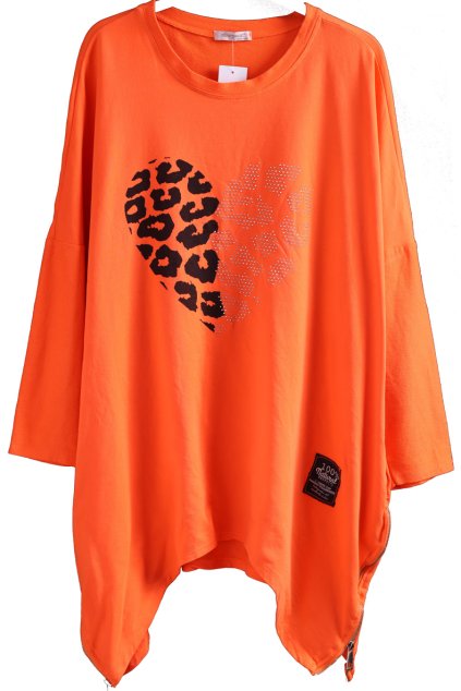 Dámská oranžová tunika se srdíčkem s kamínkami a leopardím vzorem / YOURS / XXXXL (52/54) / UK 24/26 ANGLIE