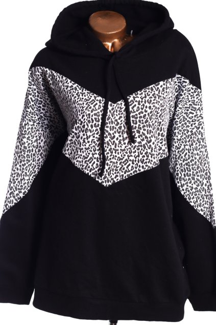 Dámská černá mikina s bílým pruhem s leopardím vzorem / PAPAPYA/  XXXXL (54) / UK 26 / ANGLIE