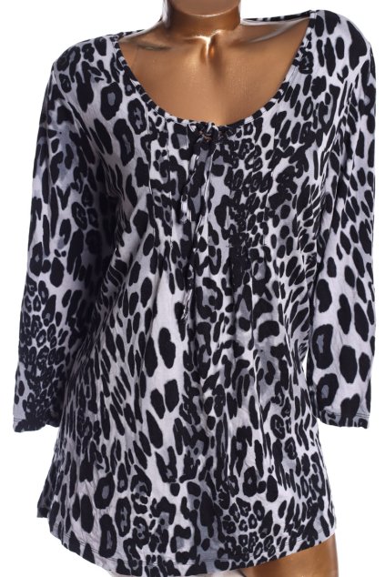 Dámská šedo-černá halenka s leopardím vzorem / PAPAYA / XXL (46) / UK 18 / ANGLIE