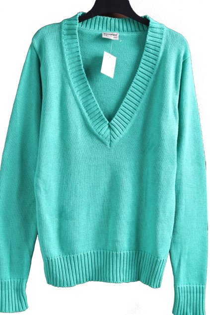 Dámský tyrkysový svetr s výstřihem do V / ATMOSPHERE / XXL (44/46) / UK 16/18 ANGLIE