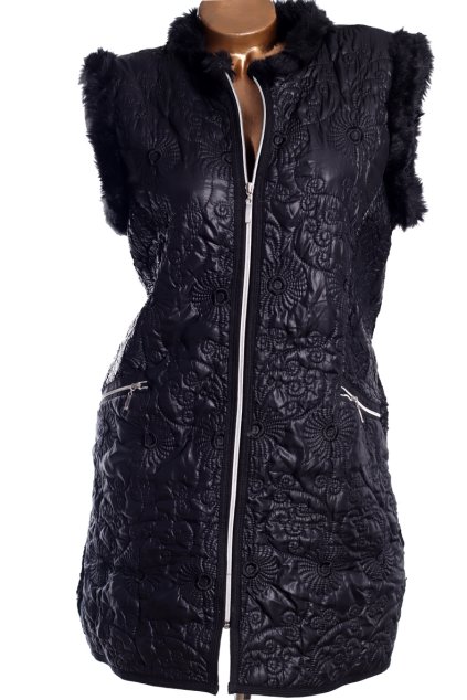 Dámská  černá vesta s květovaným vzorem / ANTOM / XXL (46/48) - UK18 / ANGLIE