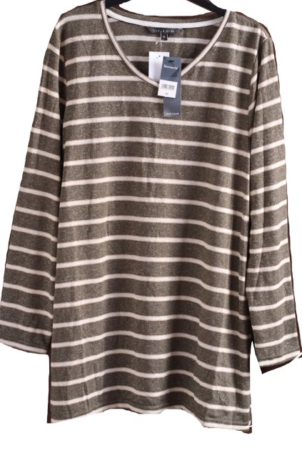 Dámský šedo-bílý pruhovaný svetřík s metalickou nitkou / LOVE LEISURE/ XXXL (48) / UK 20 / ANGLIE