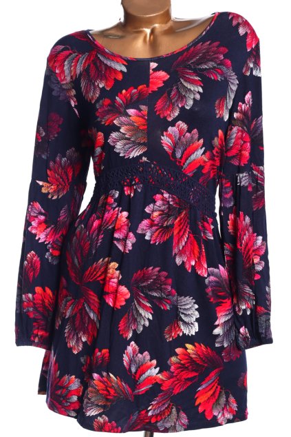 Dámská tmavě modrá tunika s barevnými květy/  XXXL (46/48) / UK 18/20 /ANGLIE