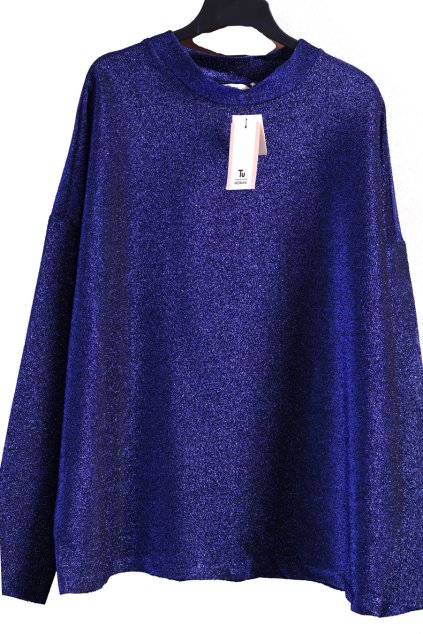 Dámská černá modře třpytivá halenka se stojáčkem / TU / XXXL (50/52) / UK 22/ ANGLIE