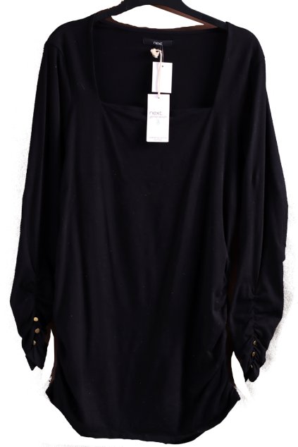 Dámská řasené černá halenka - ozdobně stažená na bocích / NEXT  / XXXL (50) / UK 22 / ANGLIE