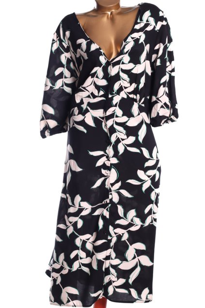 Dámské černé košilové šatys bílo-zelenými květy / GEORGE/ XXXXL (54) /UK 26 / ANGLIE