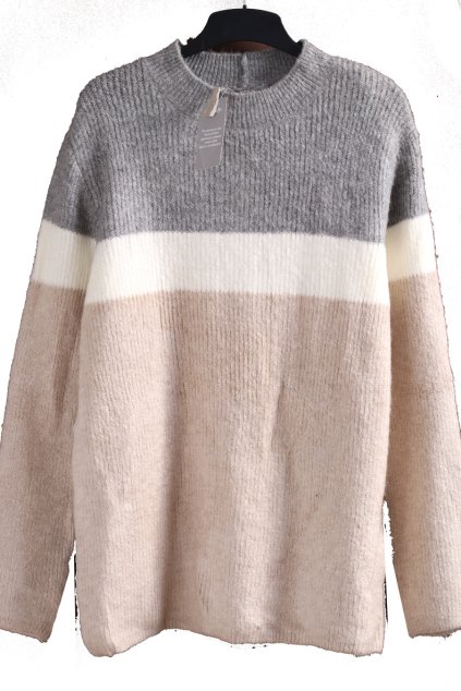 Dámský proužkovaný hnědo- šedo-bílý svetřík / GEORGE / XXXXL (52) / UK 24 / ANGLIE