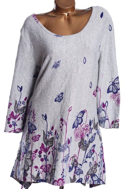 Dámský šedý svetr s fialovo-modrými motýlky/ EVANS / XXXXL + (54/56) / UK 26/28 / ANGLIE