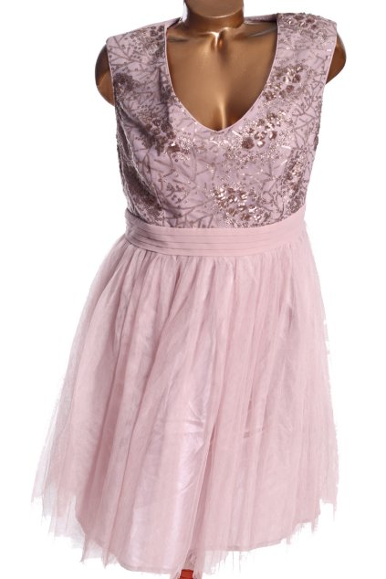 Dámské šedo-fialové šaty s flitry / LITTLE MISTRESS / XXL (46) / UK 18/ ANGLIE