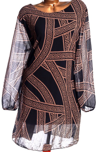 Dámské černo-hnědé vzorované šaty  / XXXL (48/50) / UK 22 / ANGLIE