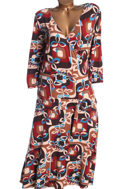 Dámské  hnědé šaty s černo-hnědo-modrými vzory a květy  / NEXT /  XXXL (46/48) / UK 18 / ANGLIE